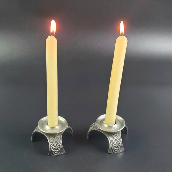 Vintage Open Ocean Celtic Design Pewter Candleholders – Set of 2 - Picture 9 of 11